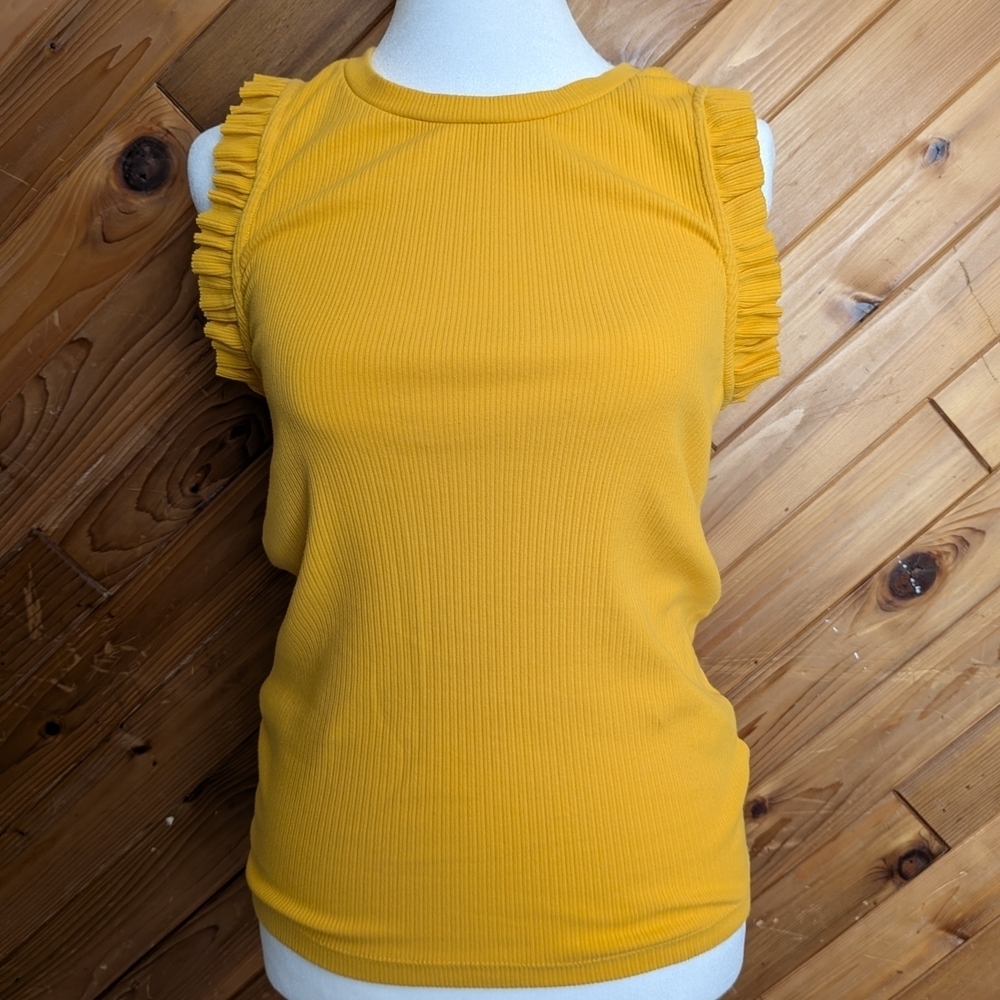 J. Crew Mustard Ruffle Sleeve Blouse Size XS